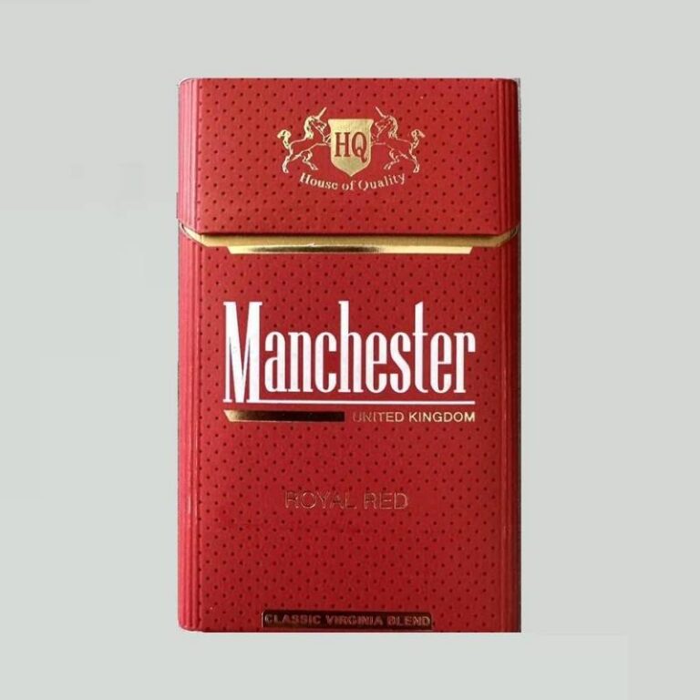 Front of a Manchester Royal Red cigarette pack on a light grey background