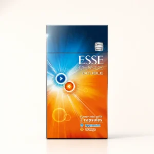 ESSE Change Double Applemint Orange Cigarettes cigarette pack on a warm-white studio background