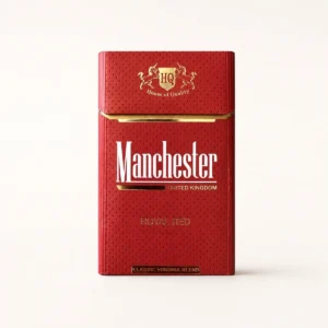 Manchester Royal Red Cigarettes cigarette pack on a warm-white studio background